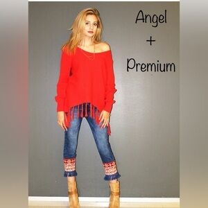 Angel+Premium Indigo Janice Cropped Jeans w/ beautiful Tapestry/tassel hem W10